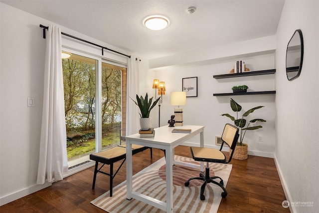 office space featuring dark hardwood / wood-style flooring