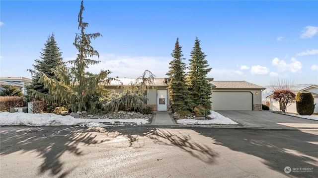 obstructed view of property with a garage