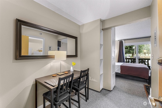 interior space featuring carpet floors and a textured ceiling