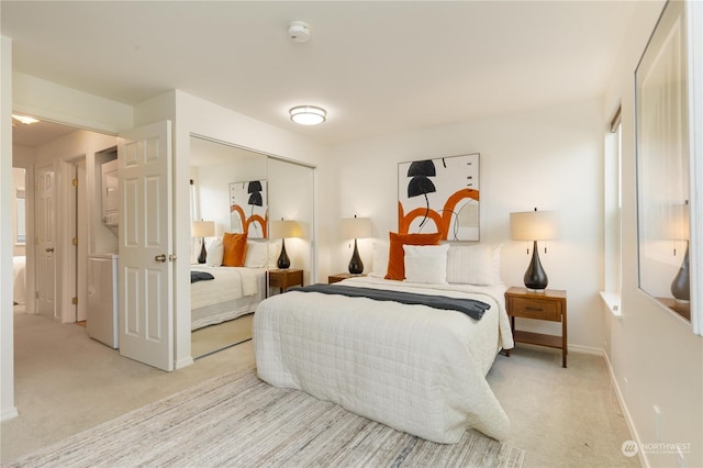 carpeted bedroom with a closet