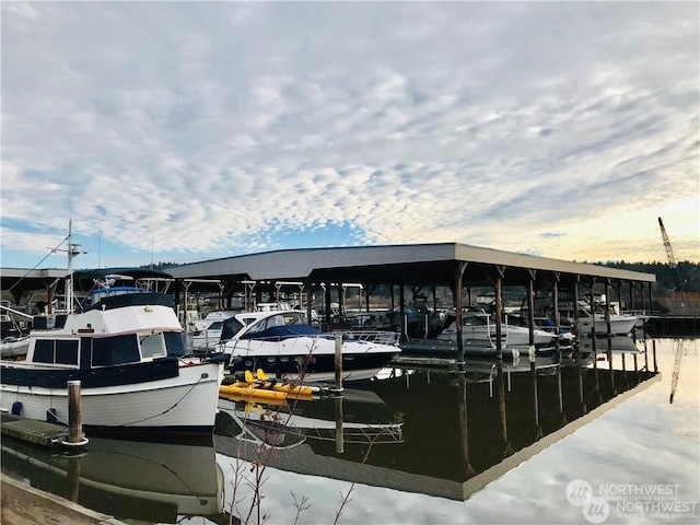 view of dock featuring a water view