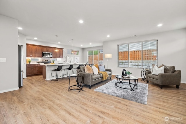 living room with light hardwood / wood-style floors