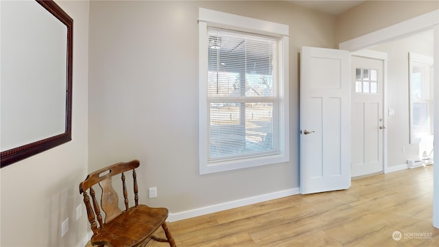 foyer entrance featuring light hardwood / wood-style floors and baseboard heating