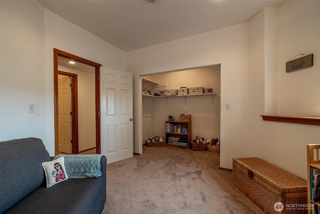 sitting room with carpet flooring