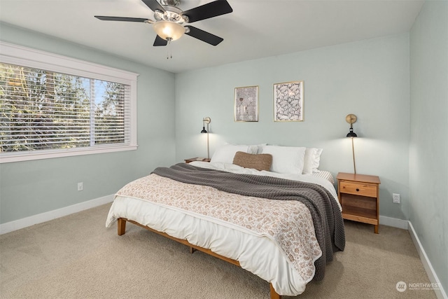 bedroom featuring carpet floors and ceiling fan