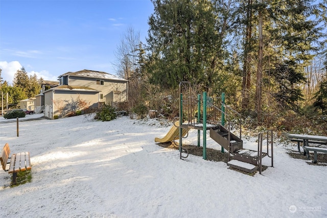 view of snow covered playground