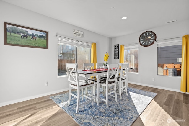 dining space featuring wood-type flooring and a wealth of natural light