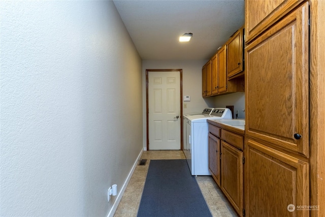 laundry room with cabinets and washer and clothes dryer