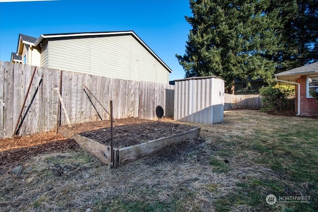 view of yard with a storage shed