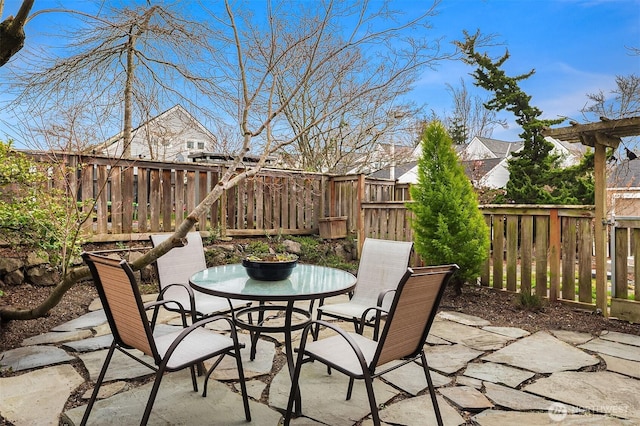 view of patio / terrace featuring outdoor dining area and a fenced backyard