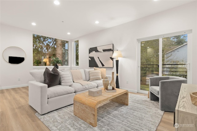 living room with light hardwood / wood-style floors