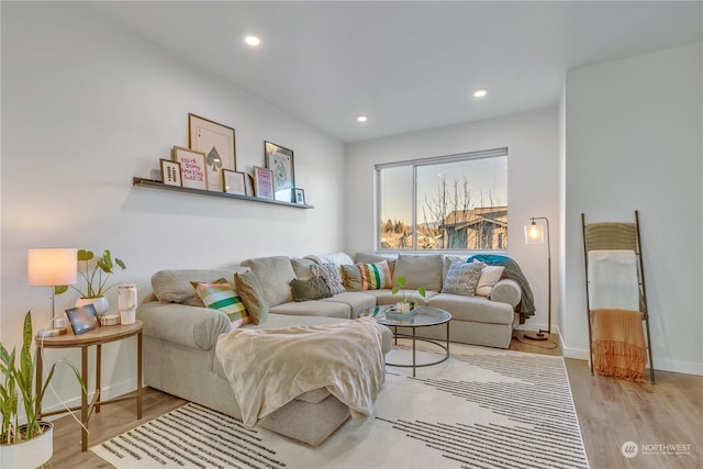 living room with light hardwood / wood-style floors