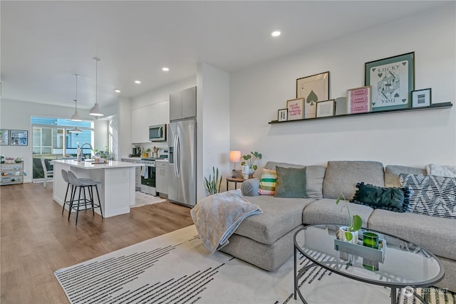 living room with light wood-type flooring