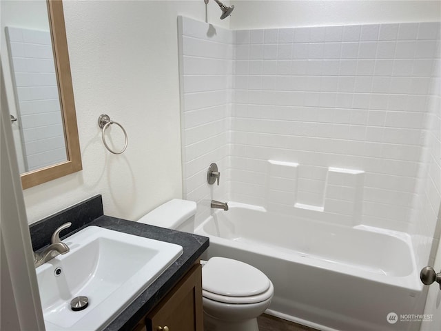 full bathroom with shower / washtub combination, toilet, and vanity