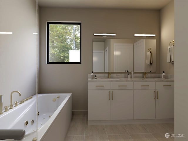 bathroom featuring vanity and a tub to relax in