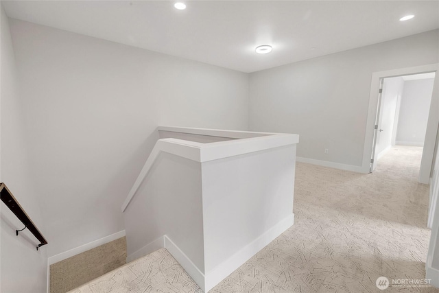 21402 E 39th Dr SE Unit A, Bothell, WA 98021 - corridor with an upstairs landing, light carpet, baseboards, and recessed lighting