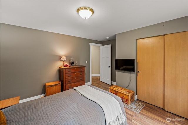 bedroom featuring hardwood / wood-style flooring and a closet