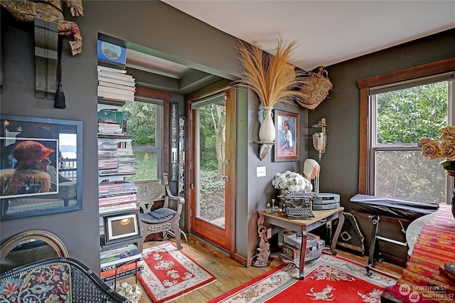 sitting room with wood-type flooring