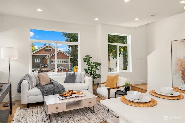 living area with light wood-type flooring