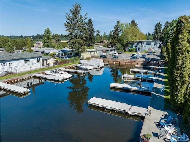 dock area featuring a water view