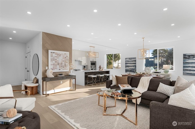 living room featuring light wood-type flooring