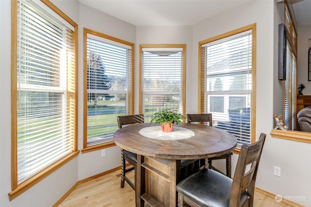 dining space with light hardwood / wood-style floors