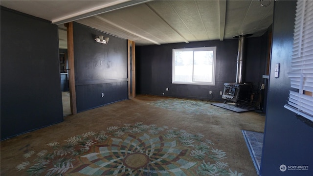 empty room with a wood stove