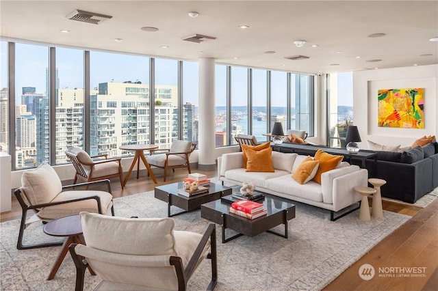 lobby with a water view