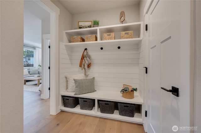 mudroom featuring light wood-style flooring