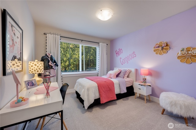 bedroom with baseboards and carpet floors