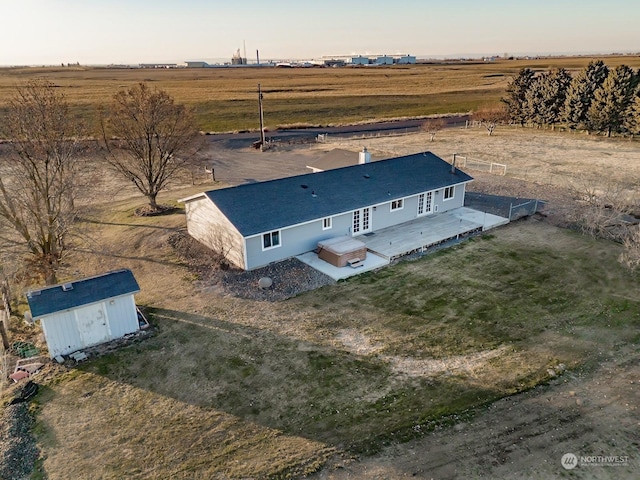 aerial view at dusk with a rural view