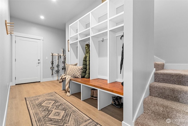 mudroom featuring light hardwood / wood-style flooring