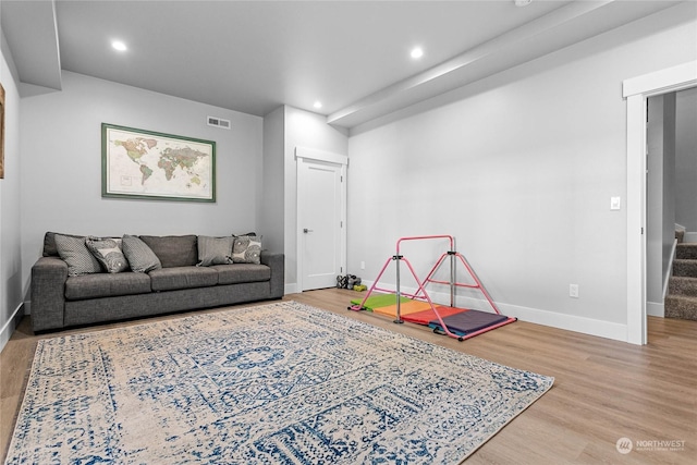 playroom featuring wood-type flooring