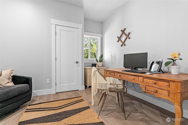 office space featuring hardwood / wood-style flooring