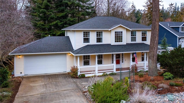 front of property with a garage and covered porch