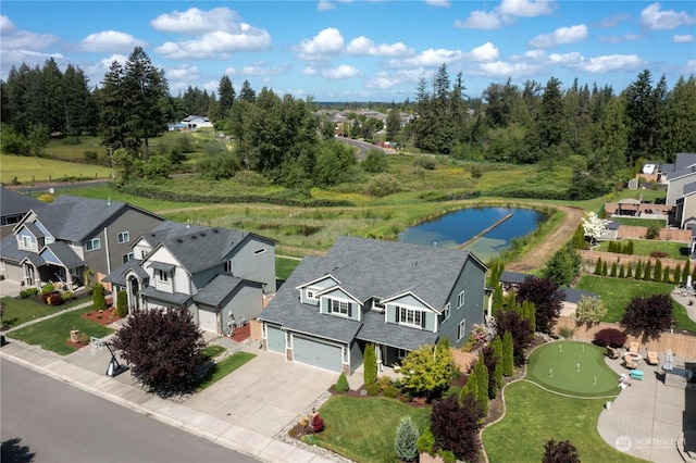 bird's eye view featuring a water view