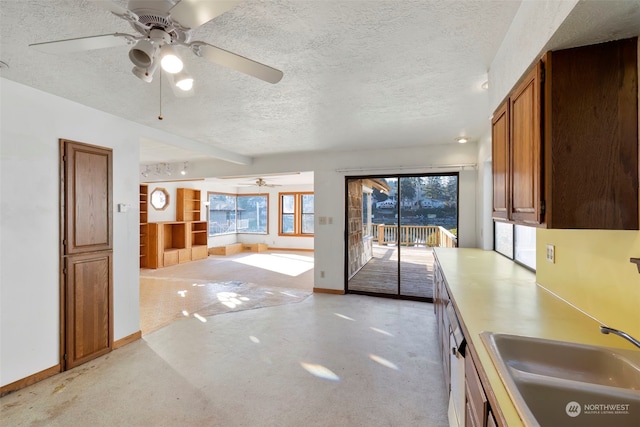 kitchen featuring sink, built in features, and a textured ceiling