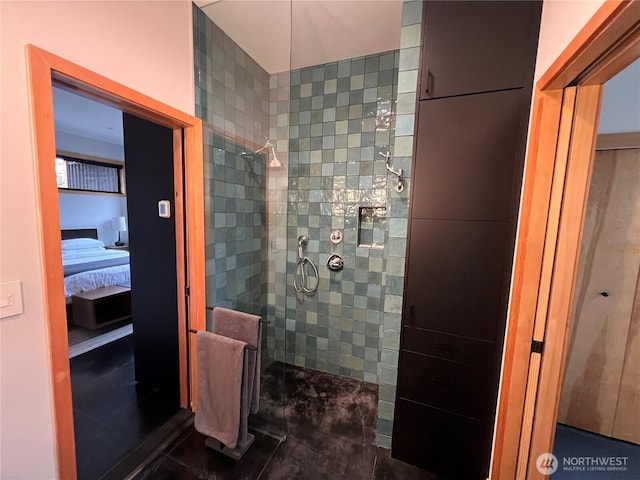 bathroom with a shower stall