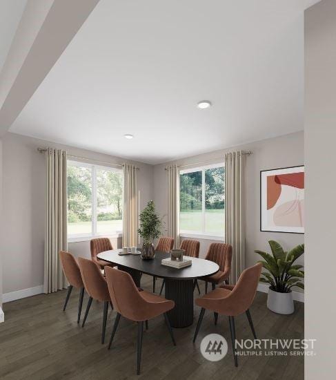 dining area featuring a wealth of natural light and dark hardwood / wood-style floors