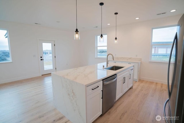 1300 Marina Dr Unit 12, Moses Lake, WA 98837 - kitchen with a sink, stainless steel appliances, a healthy amount of sunlight, and light wood-style flooring