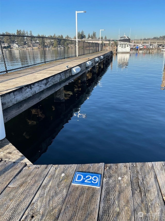 dock area featuring a water view