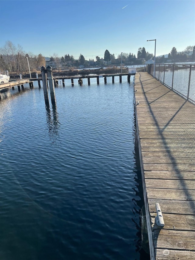 view of dock featuring a water view