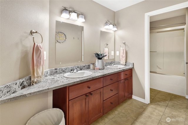 bathroom with tile patterned flooring, vanity, and shower / bathing tub combination