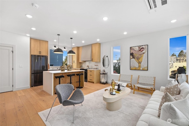 living room with light wood-type flooring