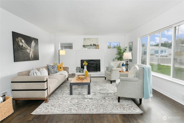 living room featuring dark hardwood / wood-style floors