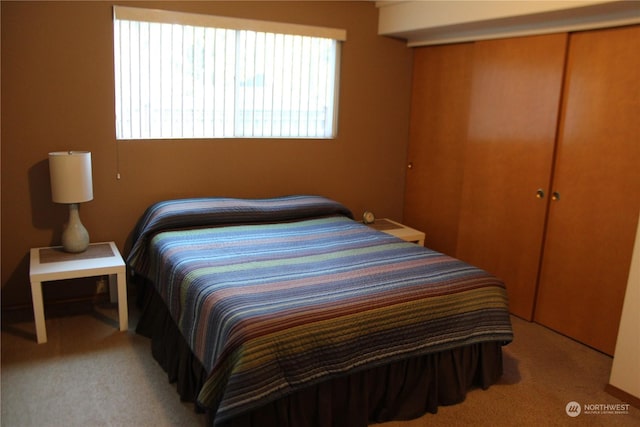 carpeted bedroom featuring a closet