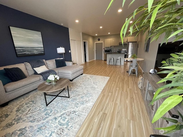 living room featuring light wood-type flooring