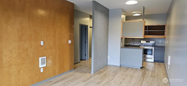 kitchen featuring stainless steel range with electric stovetop, sink, and light wood-type flooring