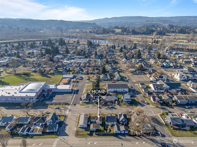 bird's eye view with a mountain view