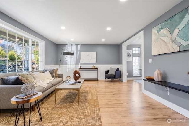 living room with light wood-type flooring